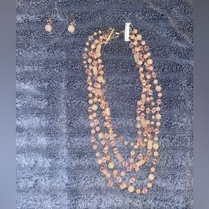 Vintage Pink Beaded Necklace and Earring Set